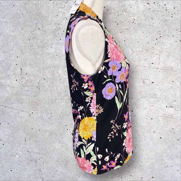 Ann Taylor V-neck Top Sleeveless Floral Women’s Large Black Multicolor NWT - Picture 3 of 8